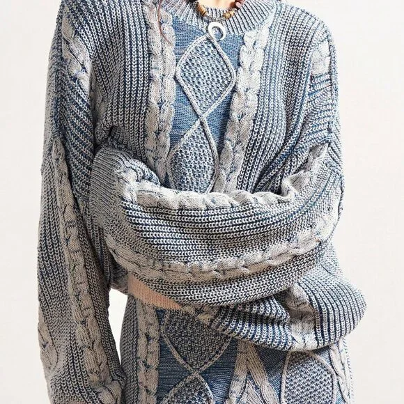 Blue And White Casual Boho Women's Sweater - Picture 6 of 8